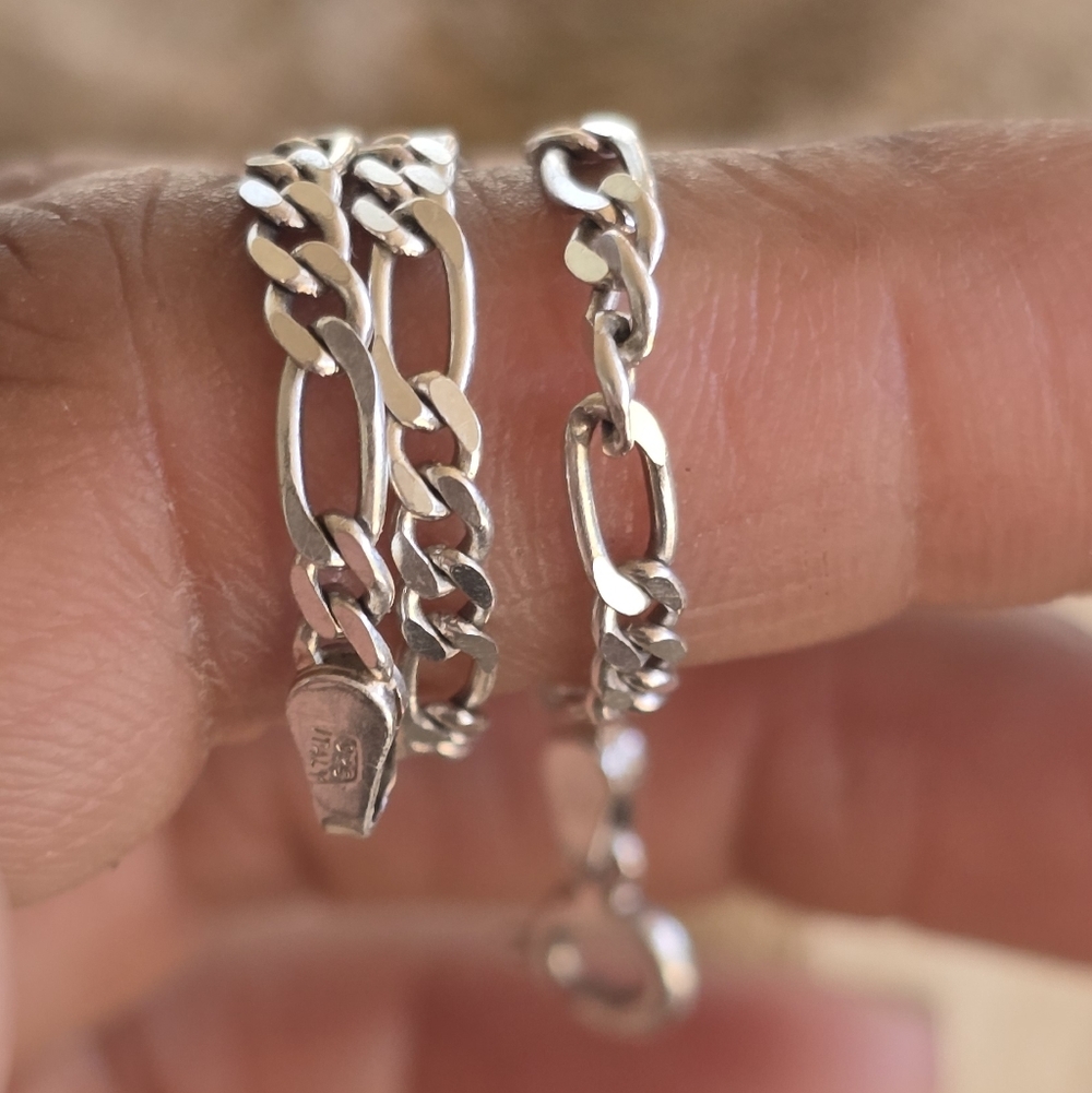 Classic Solid 925 Sterling Silver Figaro Chain Br… - image 2